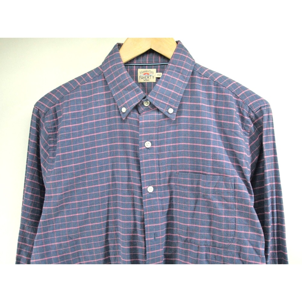 Faherty Shirt Mens Medium Blue Red Hayes Check Button Up Oxford Stretch